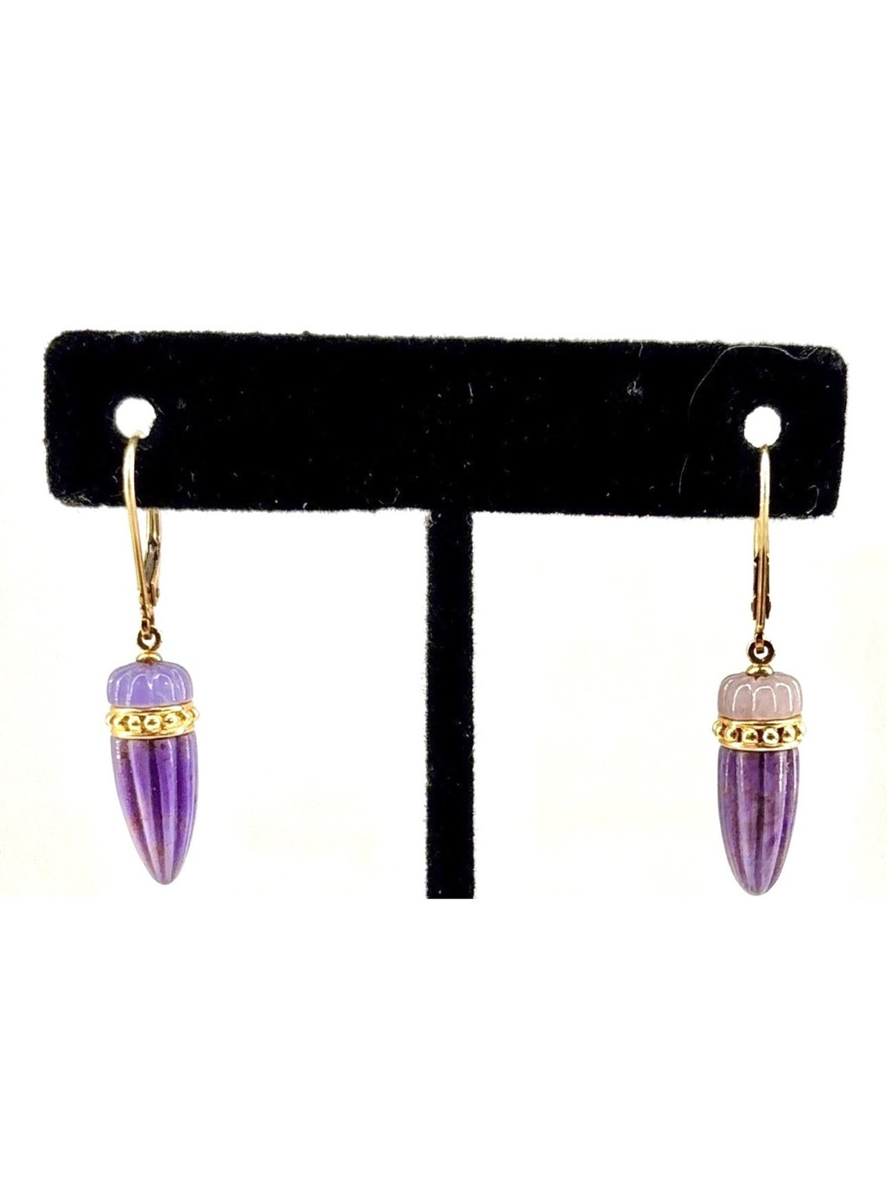 14k Yellow Gold Purple Jadeite Lever-Back Dangle Earrings 4.89g